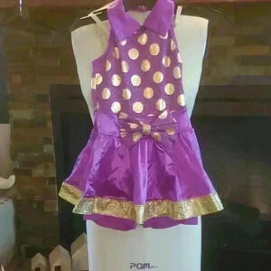Purple with gold polka-dot dance costume
